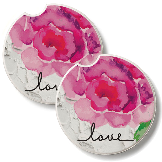 Peony Love 2 Pack Absorbent Stone Car Coasters 2.6" Manufactured in the USA