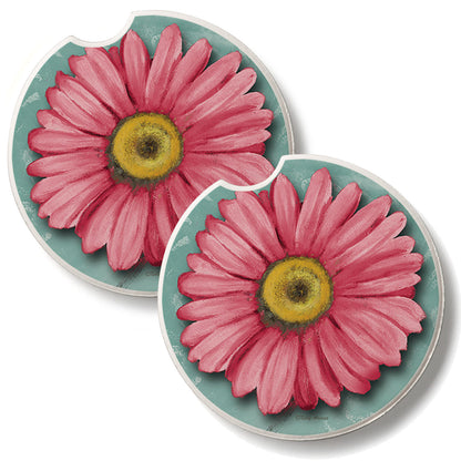 Blooming Daisy 2 Pack Absorbent Stone Car Coasters 2.6" Manufactured in the USA