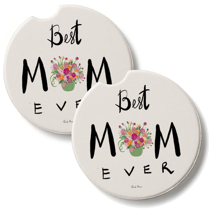 Best Mom Ever 2 Pack Absorbent Stone Car Coasters 2.6" Manufactured in the USA