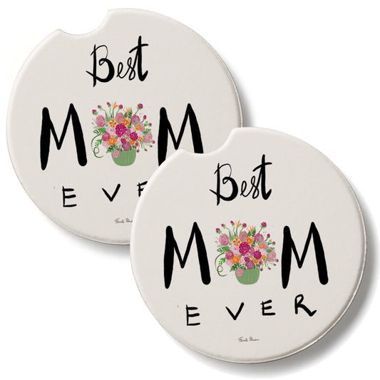 Best Mom Ever 2 Pack Absorbent Stone Car Coasters 2.6" Manufactured in the USA