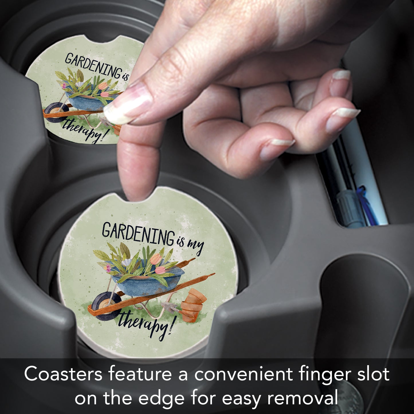 Gardening is My Therapy 2 Pack Absorbent Stone Car Coasters 2.6" Manufactured in the USA