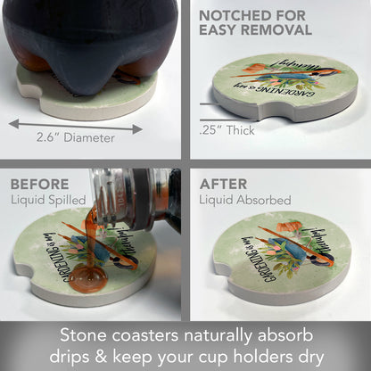 Gardening is My Therapy 2 Pack Absorbent Stone Car Coasters 2.6" Manufactured in the USA