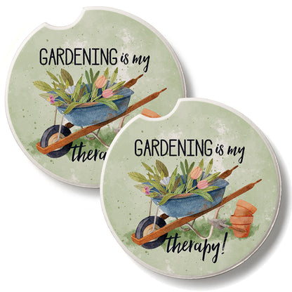 Gardening is My Therapy 2 Pack Absorbent Stone Car Coasters 2.6" Manufactured in the USA