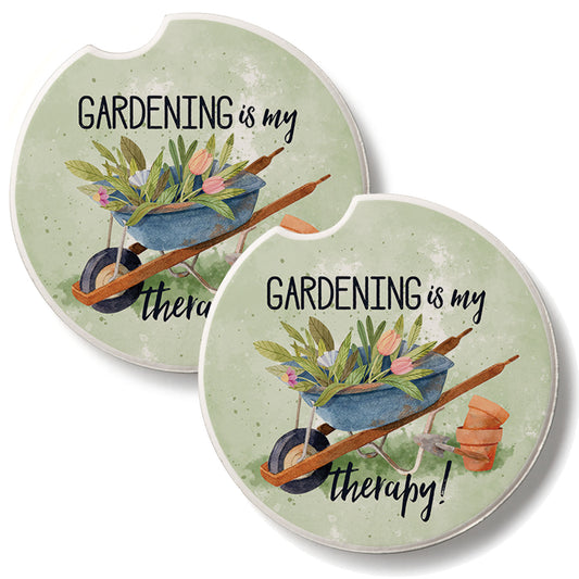 Gardening is My Therapy 2 Pack Absorbent Stone Car Coasters 2.6" Manufactured in the USA