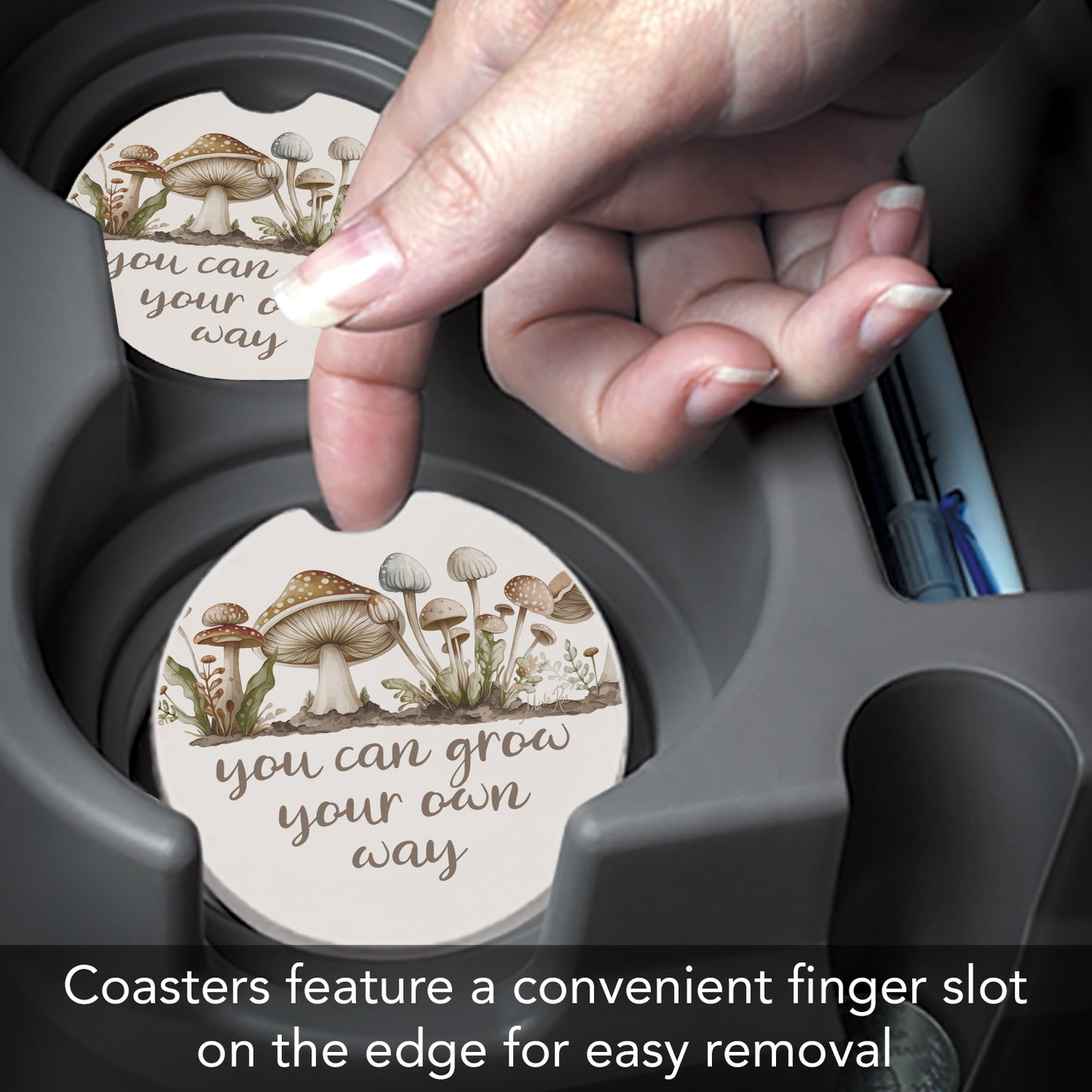 Grow 2 Pack Absorbent Stone Car Coasters 2.6" Manufactured in the USA