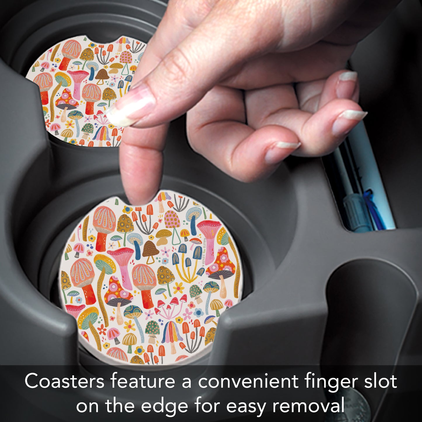 Retro Shrooms 2 Pack Absorbent Stone Car Coasters 2.6" Manufactured in the USA