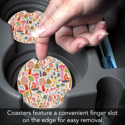 Retro Shrooms 2 Pack Absorbent Stone Car Coasters 2.6" Manufactured in the USA
