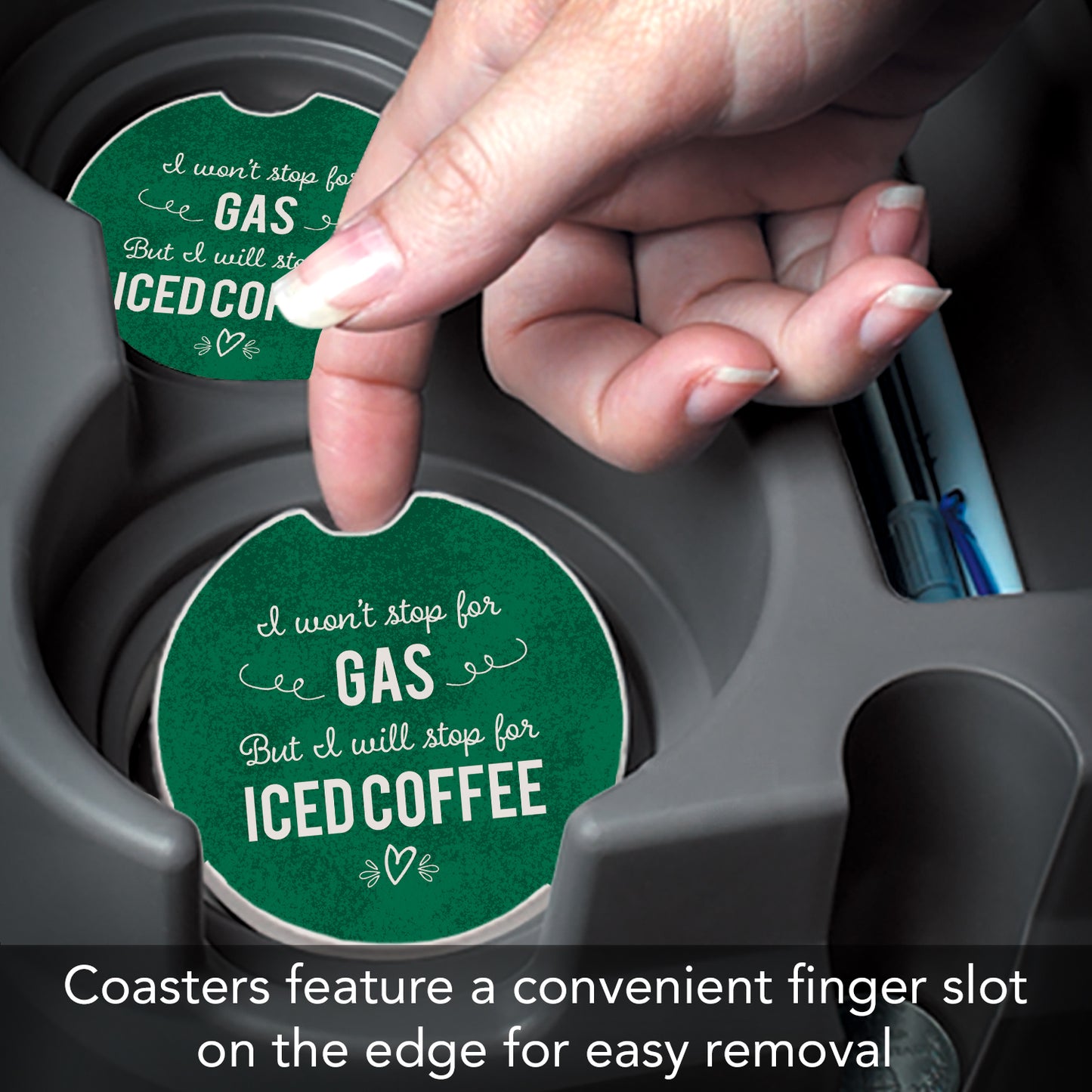 Iced Coffee 2 Pack Absorbent Stone Car Coasters 2.6" Manufactured in the USA