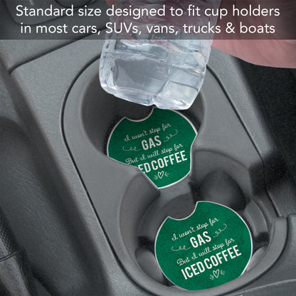Iced Coffee 2 Pack Absorbent Stone Car Coasters 2.6" Manufactured in the USA