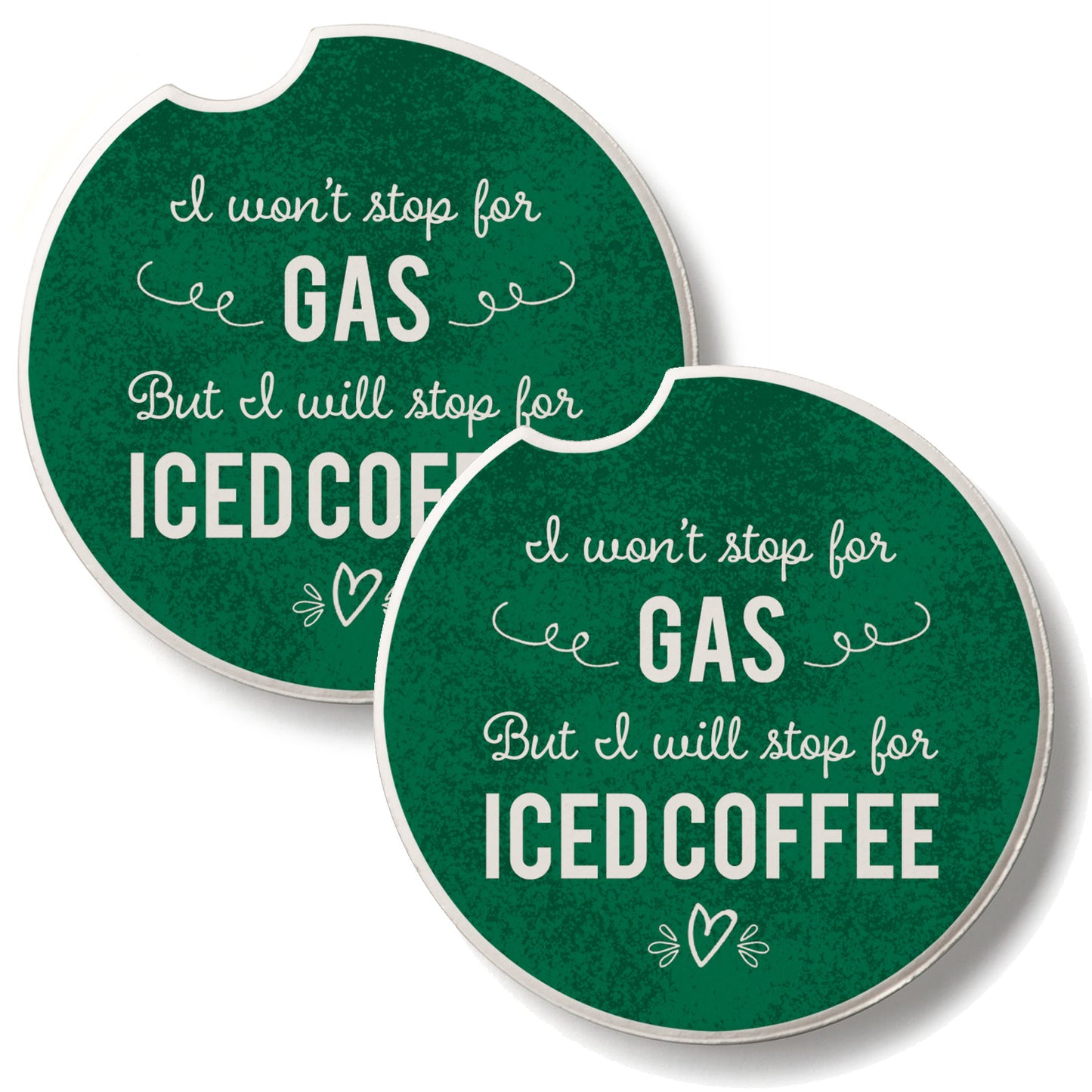 Iced Coffee 2 Pack Absorbent Stone Car Coasters 2.6" Manufactured in the USA
