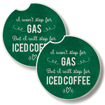 Iced Coffee 2 Pack Absorbent Stone Car Coasters 2.6" Manufactured in the USA