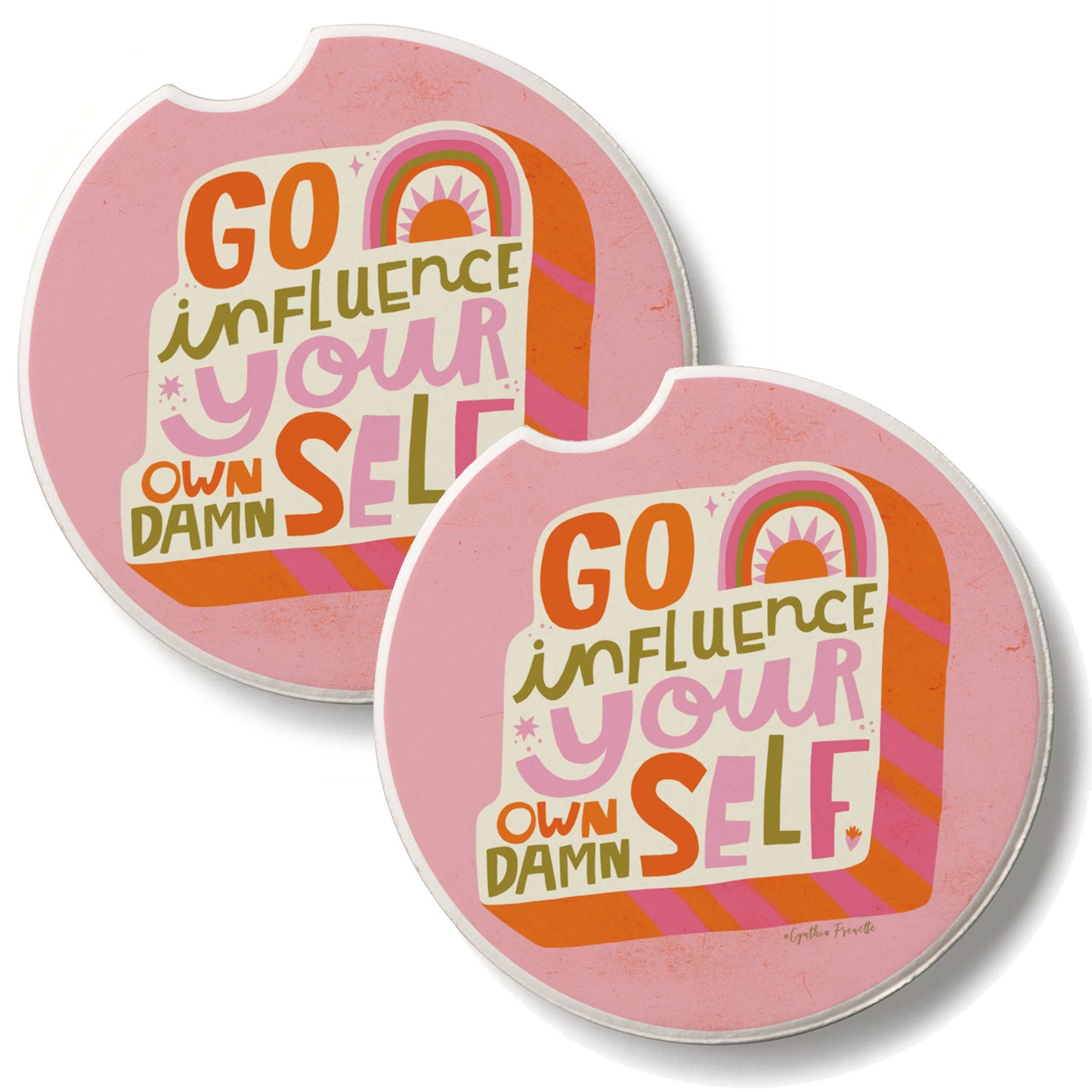 Influence 2 Pack Absorbent Stone Car Coasters 2.6" Manufactured in the USA