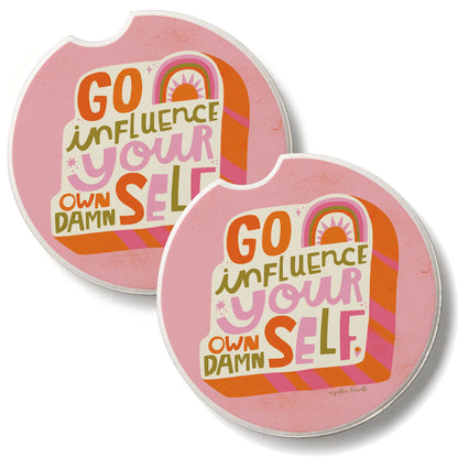 Influence 2 Pack Absorbent Stone Car Coasters 2.6" Manufactured in the USA