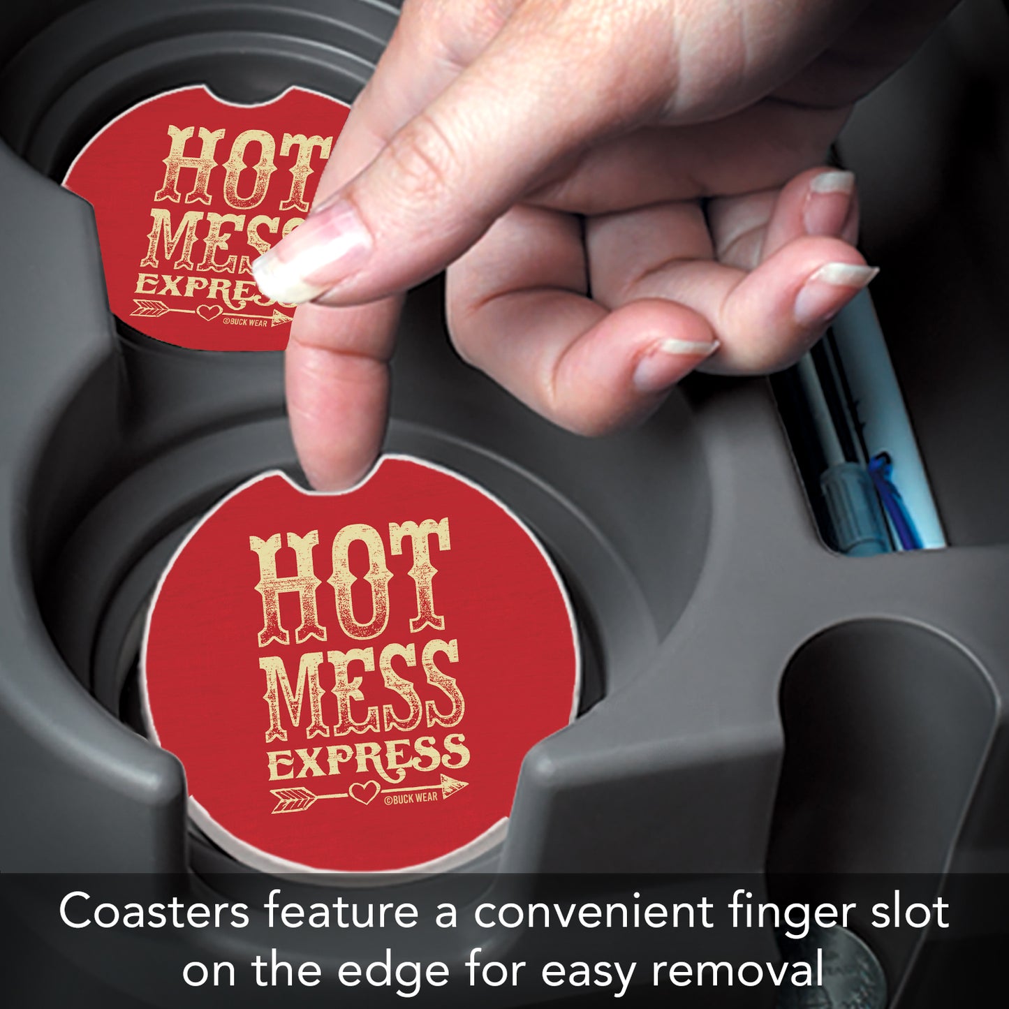 Hot Mess Express 2 Pack Absorbent Stone Car Coasters 2.6" Manufactured in the USA