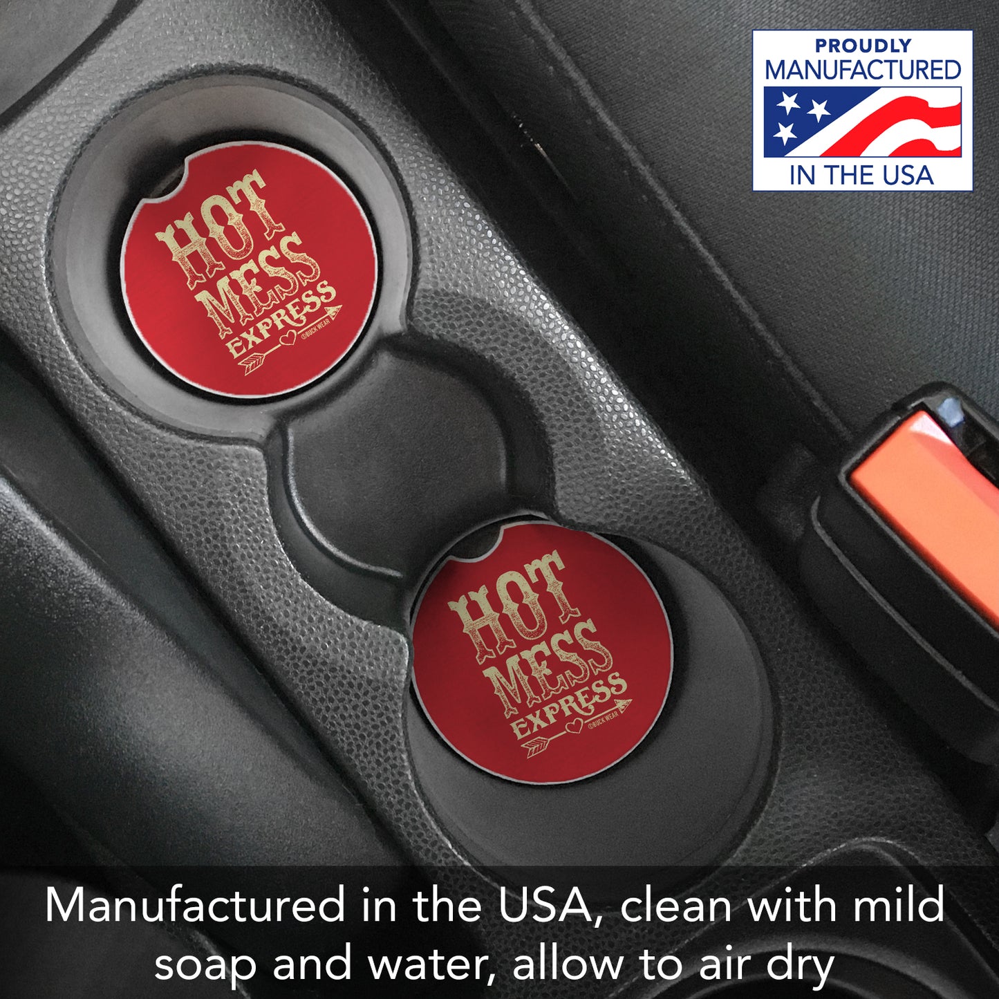 Hot Mess Express 2 Pack Absorbent Stone Car Coasters 2.6" Manufactured in the USA