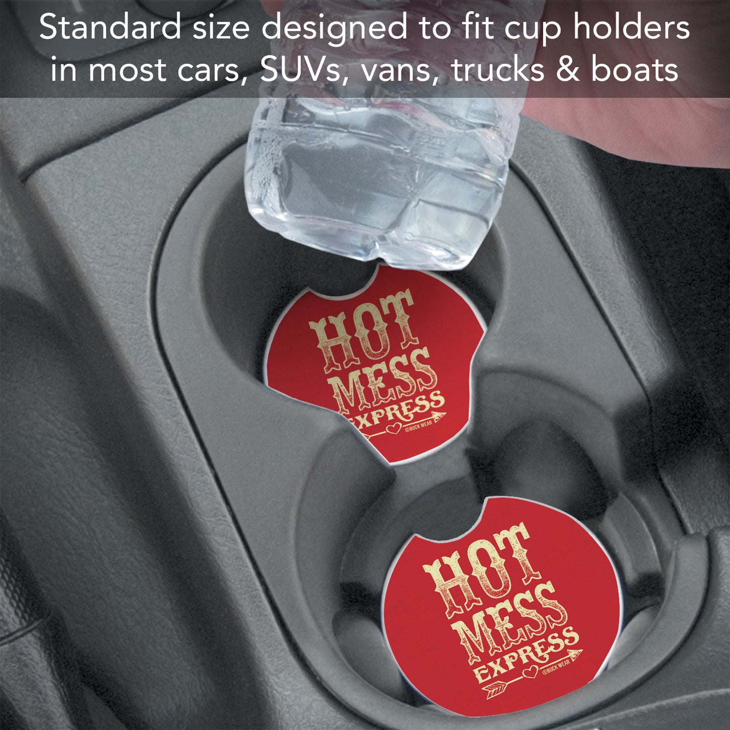 Hot Mess Express 2 Pack Absorbent Stone Car Coasters 2.6" Manufactured in the USA