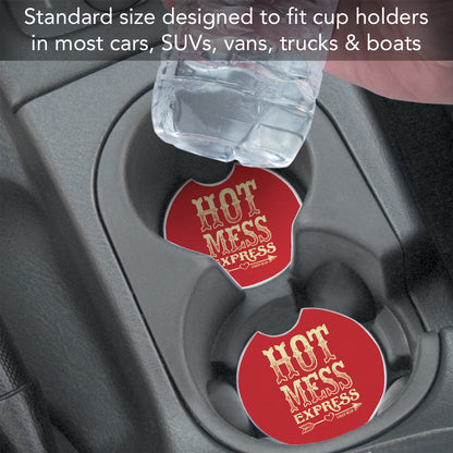 Hot Mess Express 2 Pack Absorbent Stone Car Coasters 2.6" Manufactured in the USA