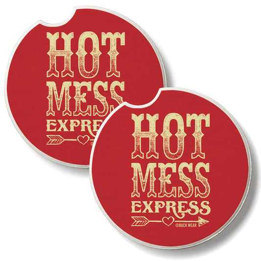 Hot Mess Express 2 Pack Absorbent Stone Car Coasters 2.6" Manufactured in the USA