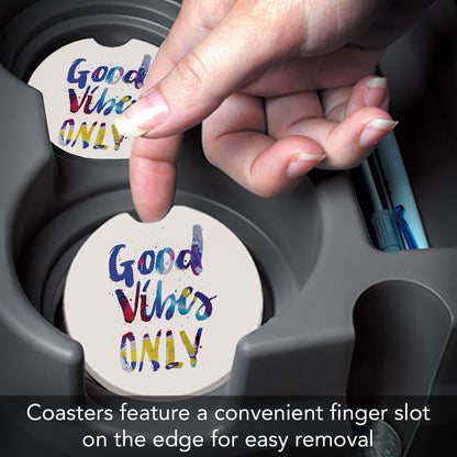 Good Vibes Only 2 Pack Absorbent Stone Car Coasters 2.6" Manufactured in the USA