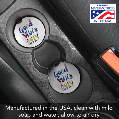 Good Vibes Only 2 Pack Absorbent Stone Car Coasters 2.6" Manufactured in the USA