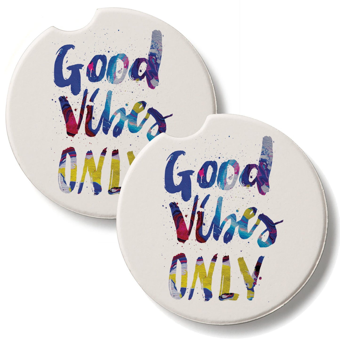 Good Vibes Only 2 Pack Absorbent Stone Car Coasters 2.6" Manufactured in the USA