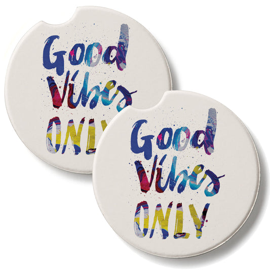 Good Vibes Only 2 Pack Absorbent Stone Car Coasters 2.6" Manufactured in the USA