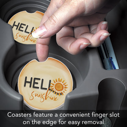 Hello Sunshine 2 Pack Absorbent Stone Car Coasters 2.6" Manufactured in the USA