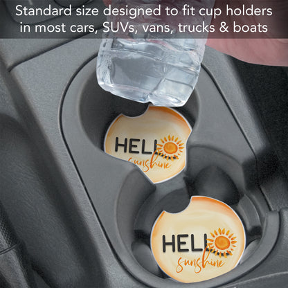 Hello Sunshine 2 Pack Absorbent Stone Car Coasters 2.6" Manufactured in the USA