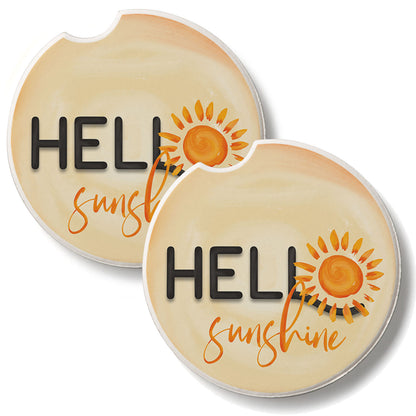 Hello Sunshine 2 Pack Absorbent Stone Car Coasters 2.6" Manufactured in the USA