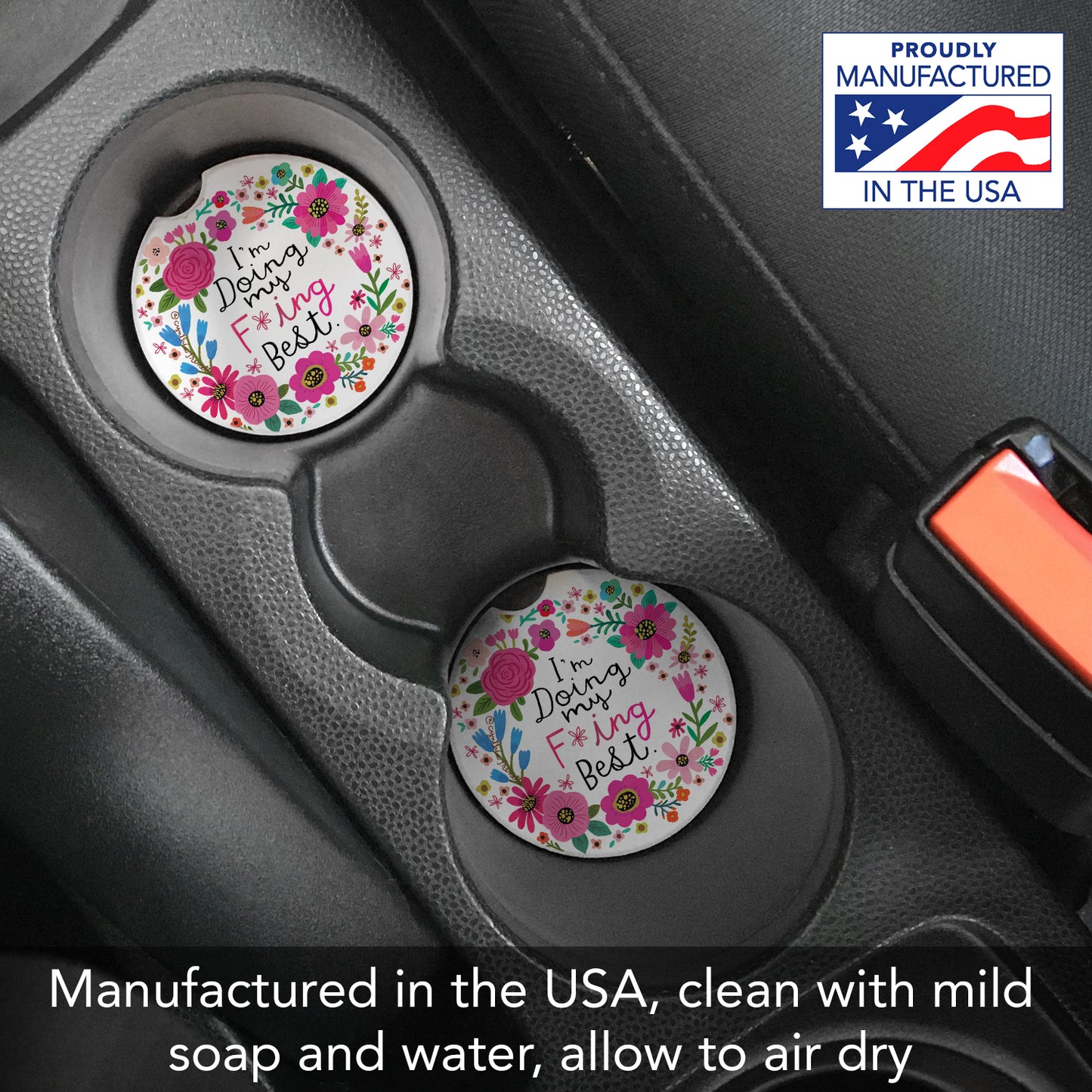 Doing My Best 2 Pack Absorbent Stone Car Coasters 2.6" Manufactured in the USA