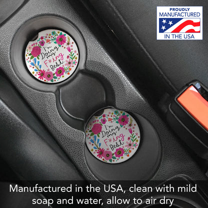 Doing My Best 2 Pack Absorbent Stone Car Coasters 2.6" Manufactured in the USA