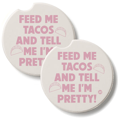 Feed Me Tacos 2 Pack Absorbent Stone Car Coasters 2.6" Manufactured in the USA