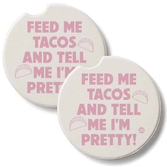 Feed Me Tacos 2 Pack Absorbent Stone Car Coasters 2.6" Manufactured in the USA
