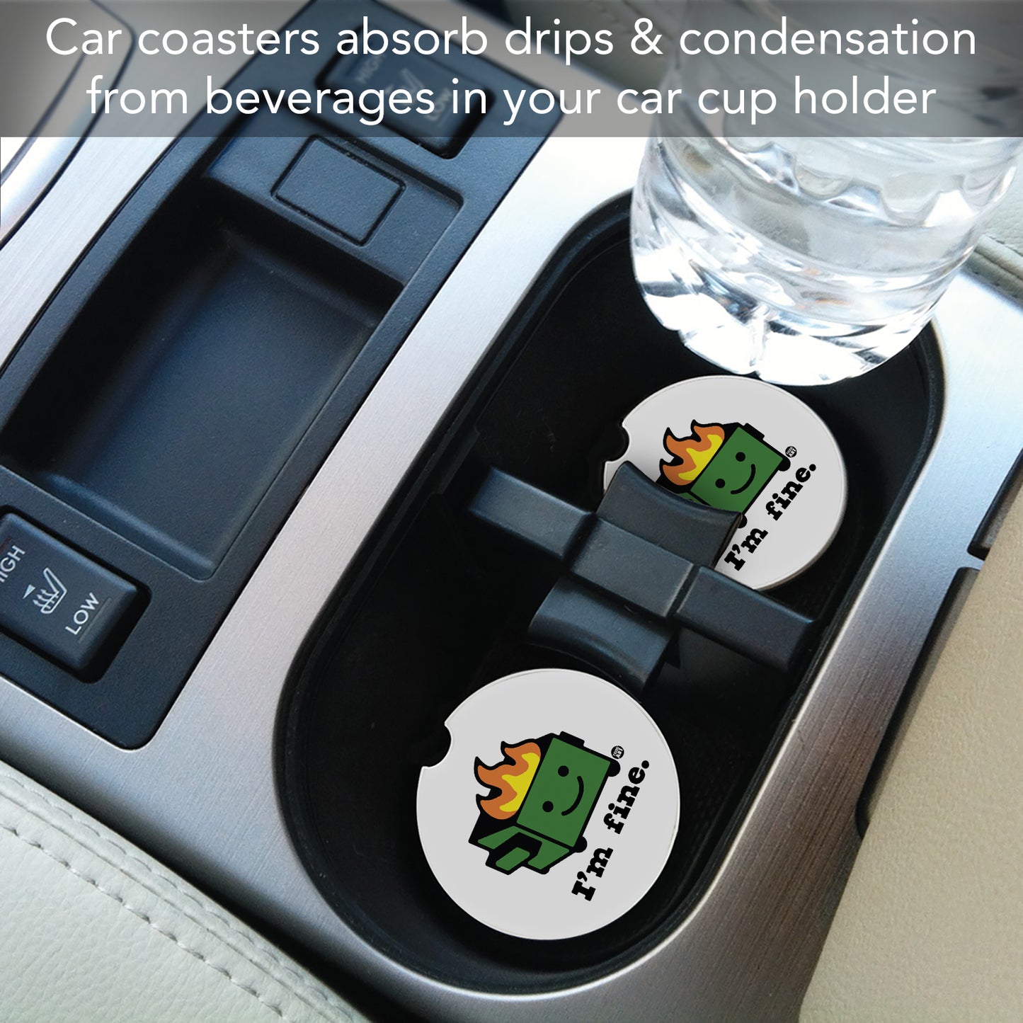 I'm Fine 2 Pack Absorbent Stone Car Coasters 2.6" Manufactured in the USA