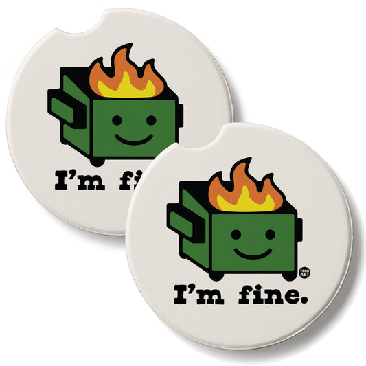 I'm Fine 2 Pack Absorbent Stone Car Coasters 2.6" Manufactured in the USA