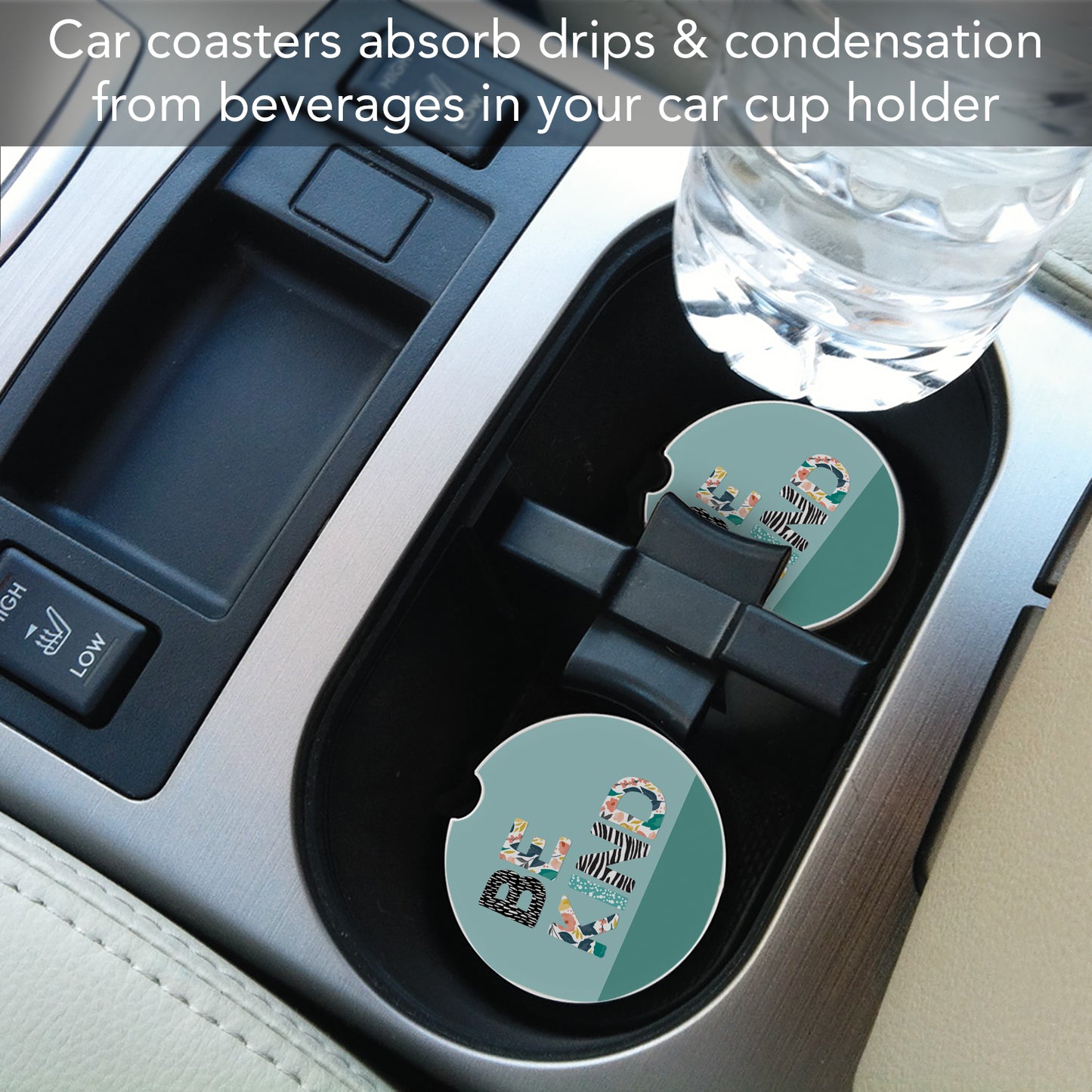 Floral Be Kind 2 Pack Absorbent Stone Car Coasters 2.6" Manufactured in the USA