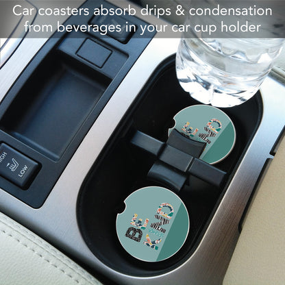 Floral Be Kind 2 Pack Absorbent Stone Car Coasters 2.6" Manufactured in the USA