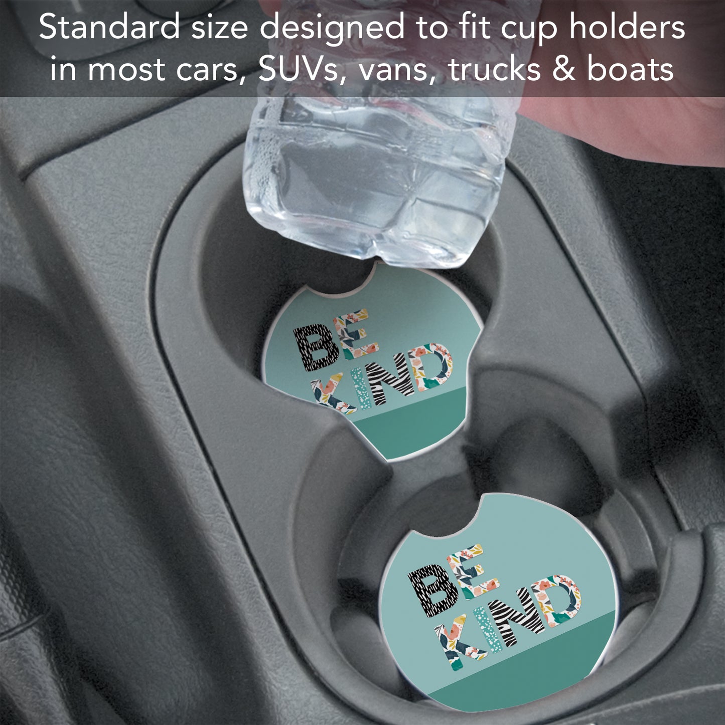 Floral Be Kind 2 Pack Absorbent Stone Car Coasters 2.6" Manufactured in the USA