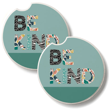 Floral Be Kind 2 Pack Absorbent Stone Car Coasters 2.6" Manufactured in the USA