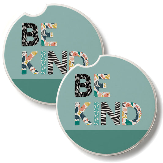Floral Be Kind 2 Pack Absorbent Stone Car Coasters 2.6" Manufactured in the USA