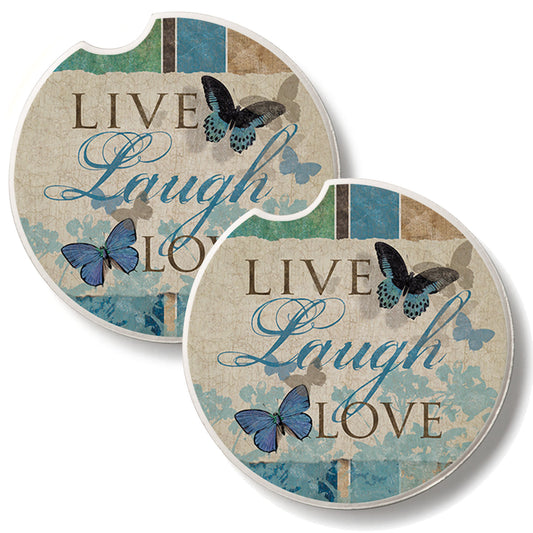 Live Laugh Love 2 Pack Absorbent Stone Car Coasters 2.6" Manufactured in the USA
