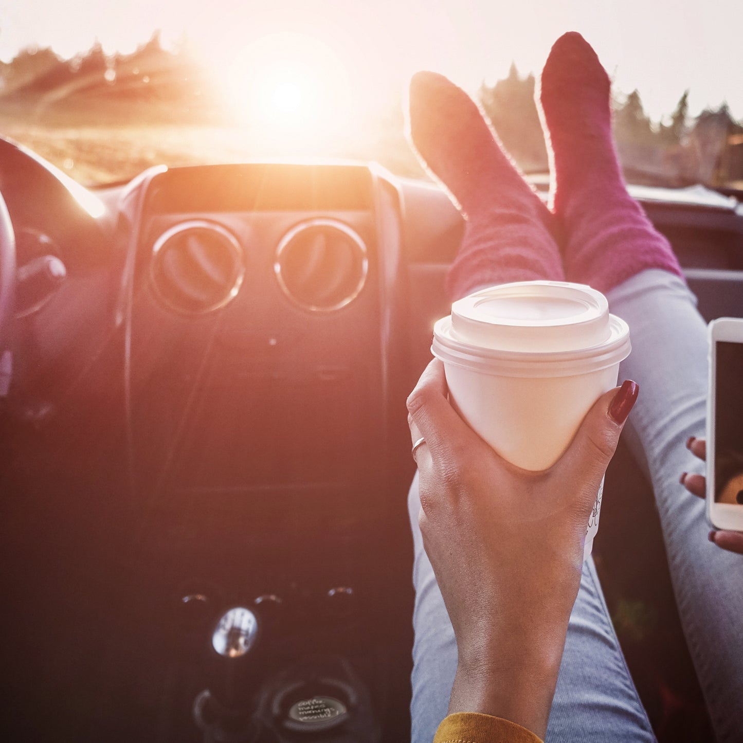 Coffee Makes Mornings 2 Pack Absorbent Stone Car Coasters 2.6" Manufactured in the USA