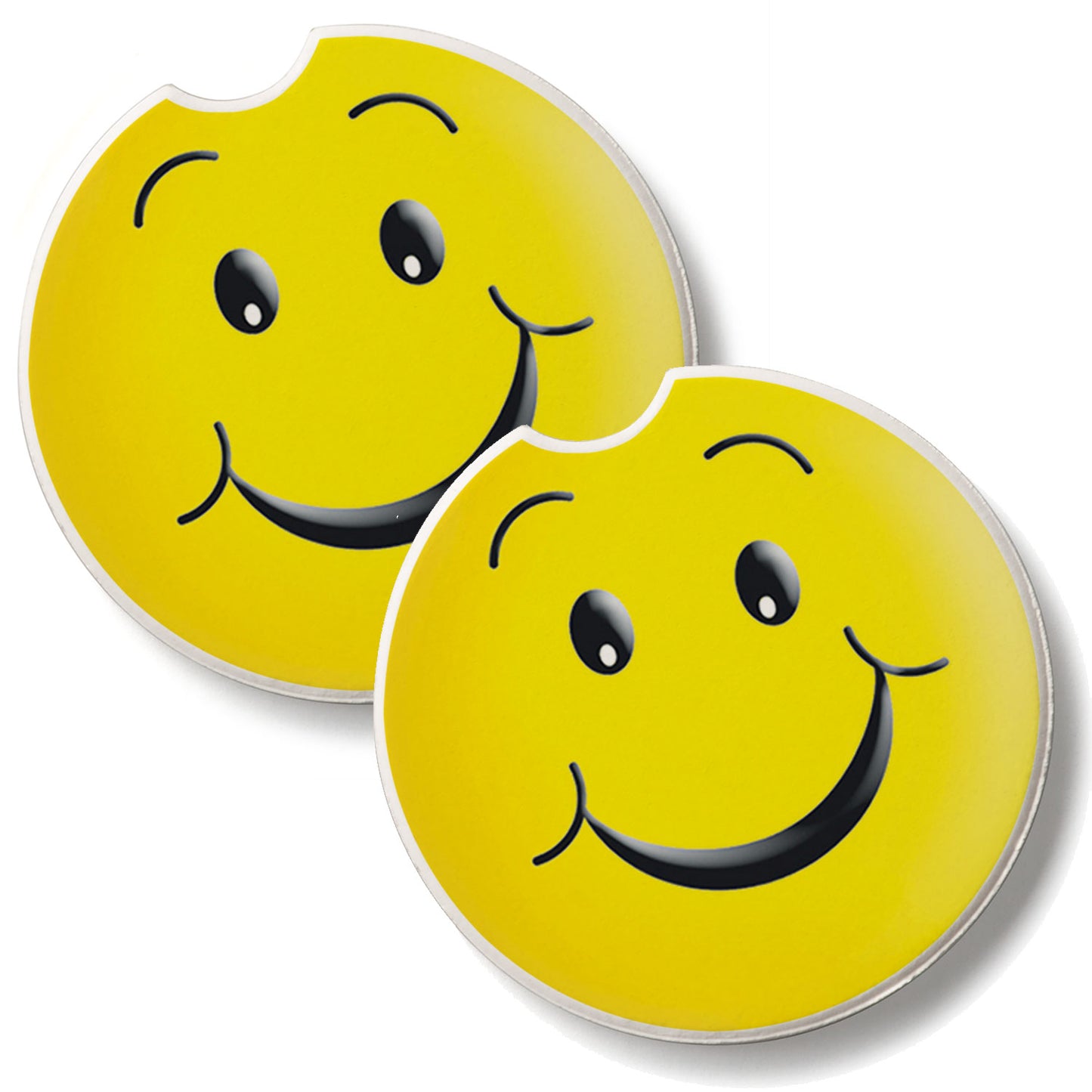 Happy Face 2 Pack Absorbent Stone Car Coasters 2.6" Manufactured in the USA