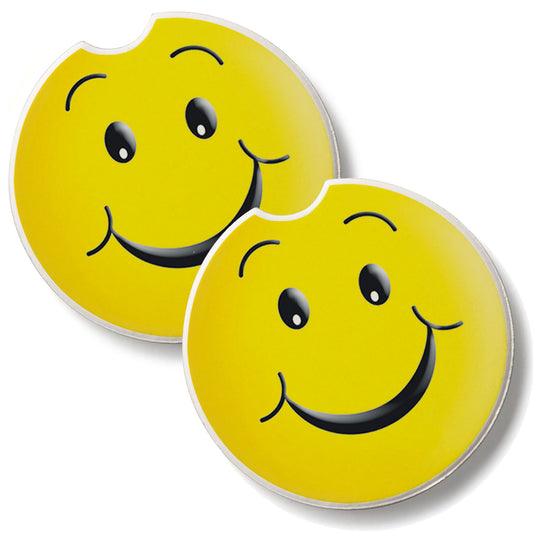 Happy Face 2 Pack Absorbent Stone Car Coasters 2.6" Manufactured in the USA