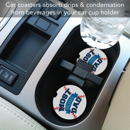 Most Valuable Dad 2 Pack Absorbent Stone Car Coasters 2.6" Manufactured in the USA