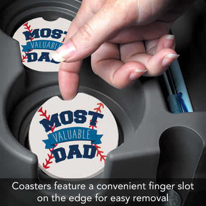 Most Valuable Dad 2 Pack Absorbent Stone Car Coasters 2.6" Manufactured in the USA