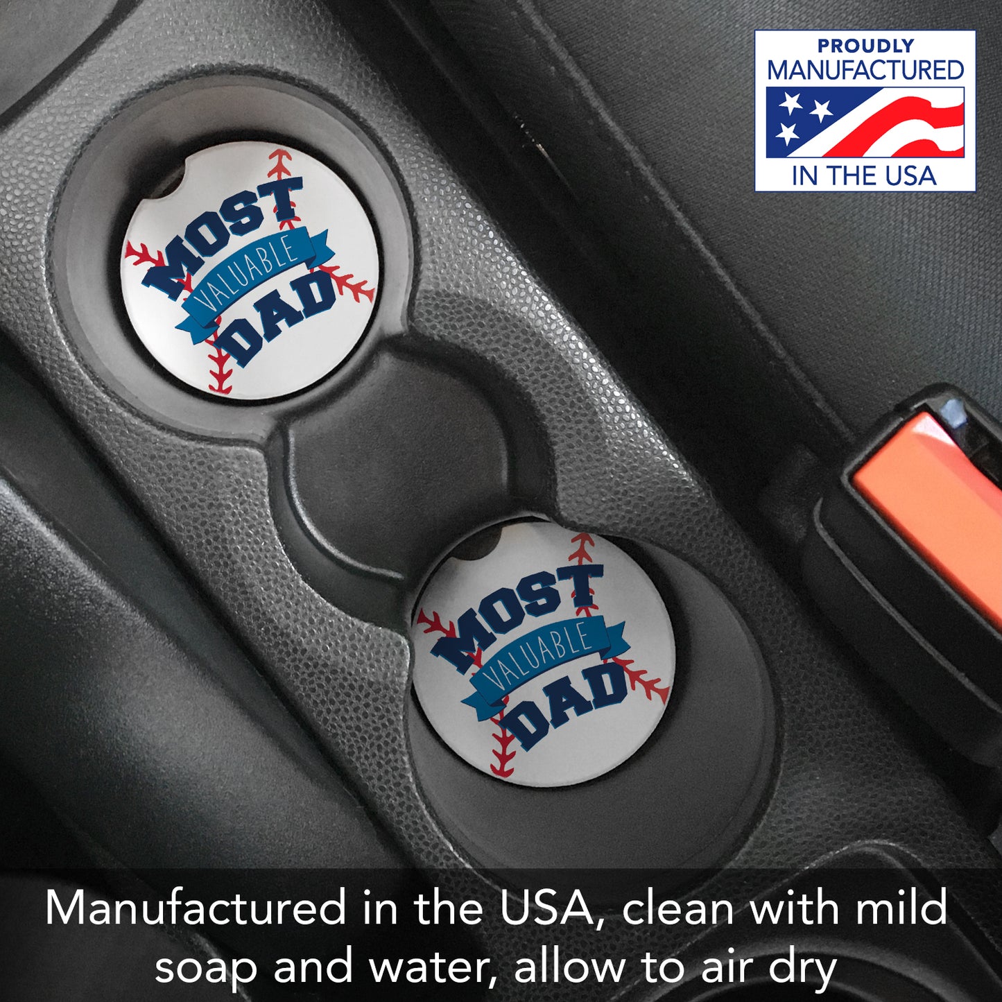 Most Valuable Dad 2 Pack Absorbent Stone Car Coasters 2.6" Manufactured in the USA