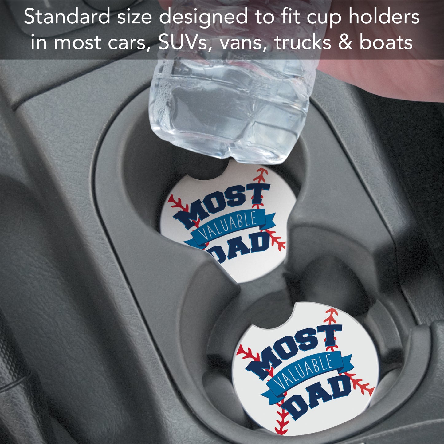 Most Valuable Dad 2 Pack Absorbent Stone Car Coasters 2.6" Manufactured in the USA