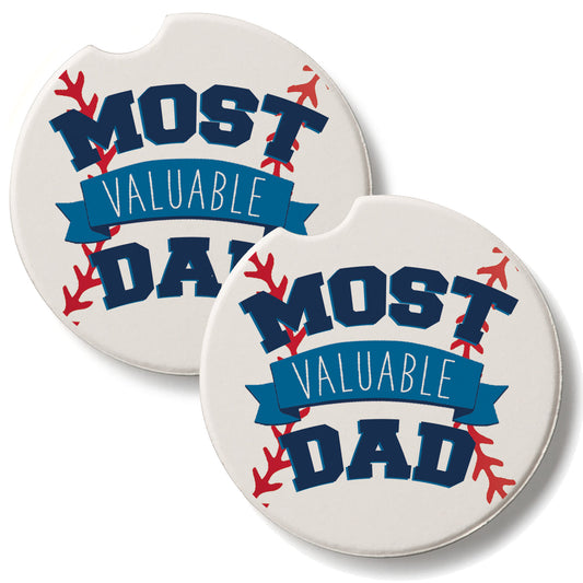 Most Valuable Dad 2 Pack Absorbent Stone Car Coasters 2.6" Manufactured in the USA