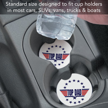 Top Dad 2 Pack Absorbent Stone Car Coasters 2.6" Manufactured in the USA